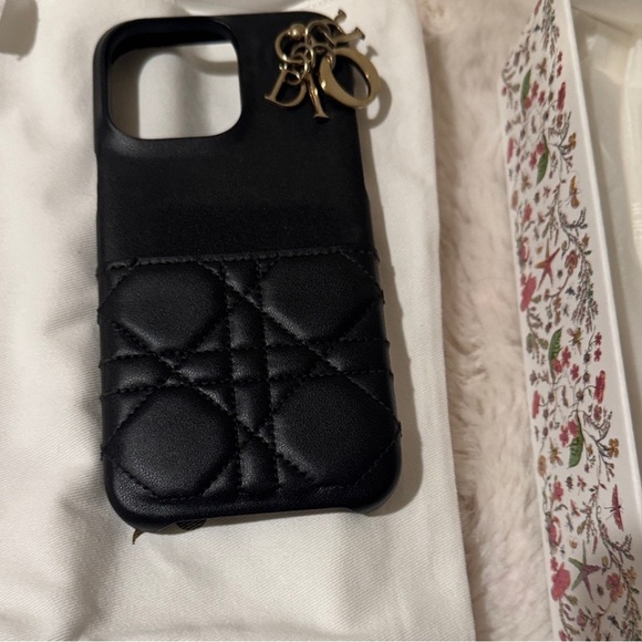 Dior Other - Dior Black Quilted Charm Phone Case